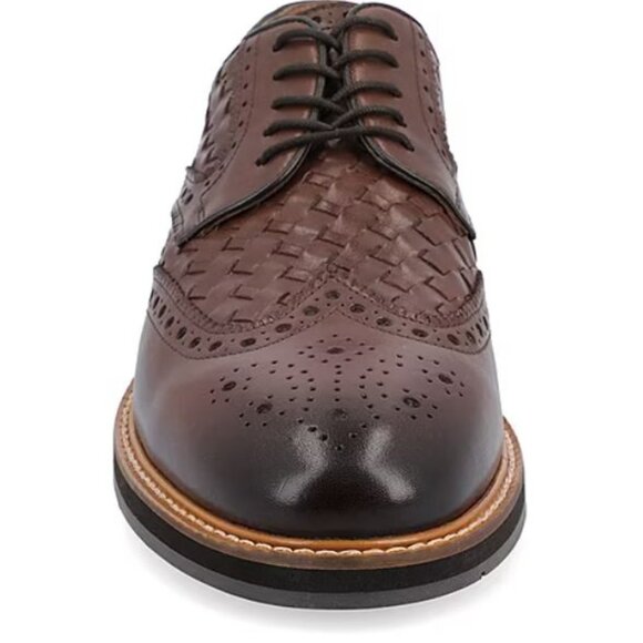 Thomas & Vine Men\'s Radcliff Comfort Foam Lace-Up Woven Wingtip Shoe Brown 10 M